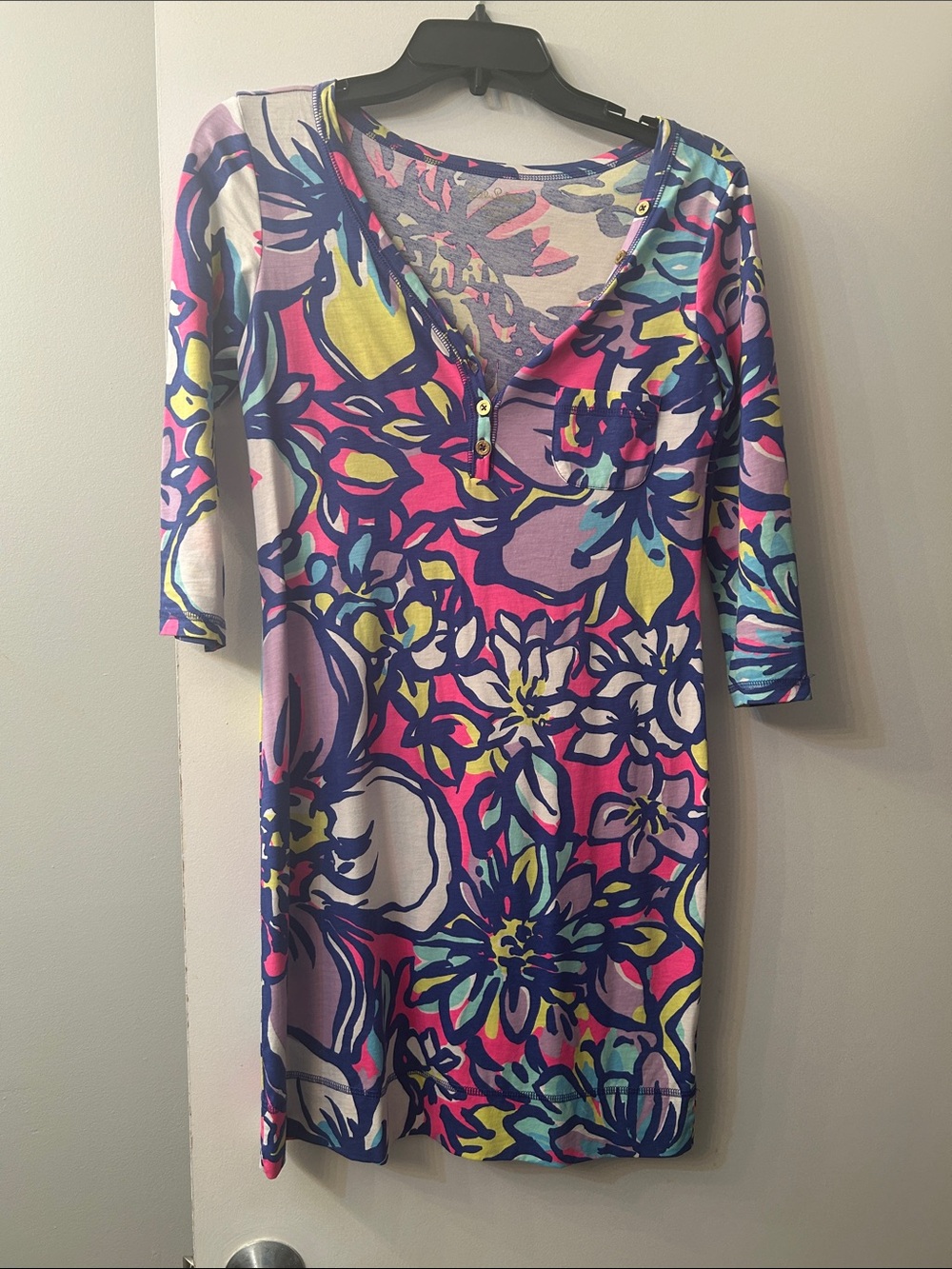 Lilly Pulitzer Multicolor Floral Henley Mini Dress in Pink, Blue & Yellow
